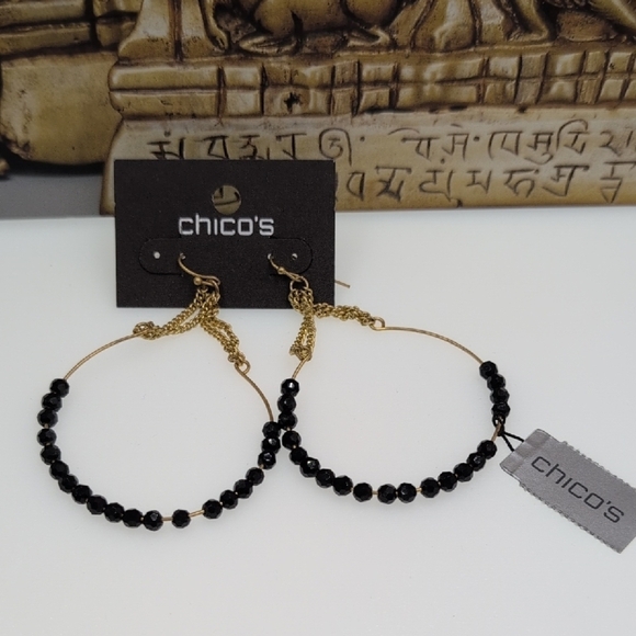 Chico's Elegant Black and Gold Hoop Earrings - Picture 1 of 5